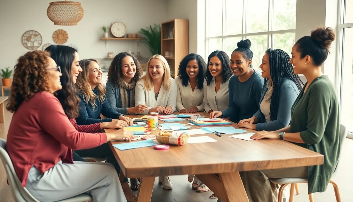 diverse women engaging in a sisterhood activity in a community space.